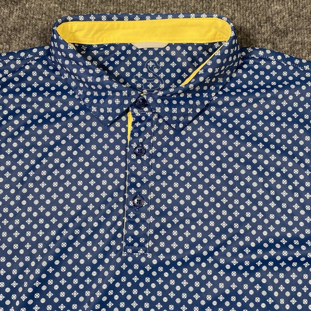 Swannies Golf Polo Shirt Mens Medium Blue Abstract Geometric Print Stretch